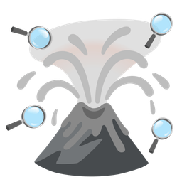 magnifying glass tilted right and volcano