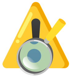 magnifying glass tilted right and warning