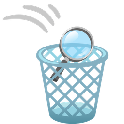 magnifying glass tilted right and wastebasket