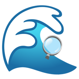 magnifying glass tilted right and water wave