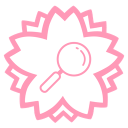 magnifying glass tilted right and white flower