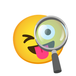 Magnifying glass tilted right and Winking face with tongue