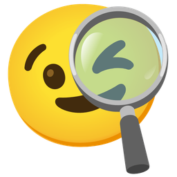 Magnifying glass tilted right and Winking face