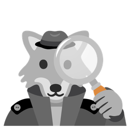 magnifying glass tilted right and wolf