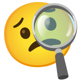magnifying glass tilted right and worried face