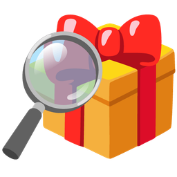 magnifying glass tilted right and wrapped gift