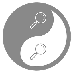 magnifying glass tilted right and yin yang