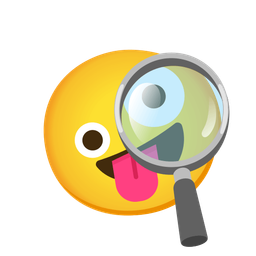 Magnifying glass tilted right and Zany face