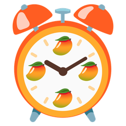 mango and alarm clock