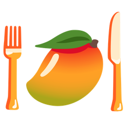 mango and fork and knife with plate