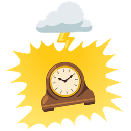 mantelpiece clock and cloud with lightning