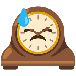 mantelpiece clock and downcast face with sweat