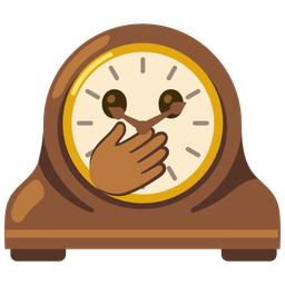 mantelpiece clock and face with open eyes and hand over mouth