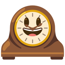 Mantelpiece clock and Grinning face with big eyes