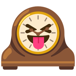 Mantelpiece clock and Squinting face with tongue
