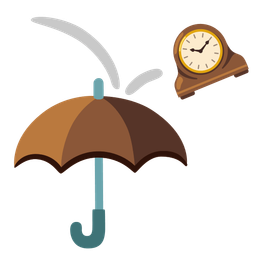 mantelpiece clock and umbrella