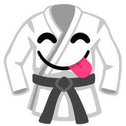 Martial arts uniform and Face savoring food