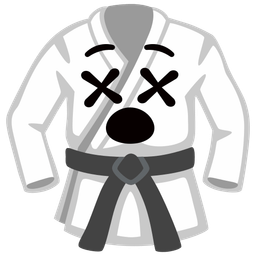 martial arts uniform and face with crossed-out eyes