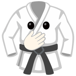 martial arts uniform and face with open eyes and hand over mouth