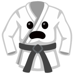 martial arts uniform and frowning face with open mouth