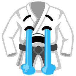 martial arts uniform and loudly crying face