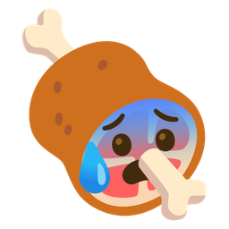 meat on bone and anxious face with sweat