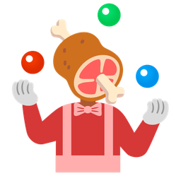 meat on bone and clown face