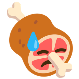 meat on bone and downcast face with sweat