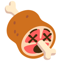 meat on bone and face with crossed-out eyes