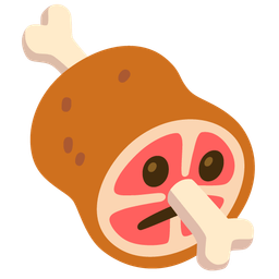 meat on bone and face with diagonal mouth