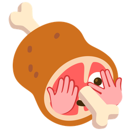 meat on bone and face with peeking eye