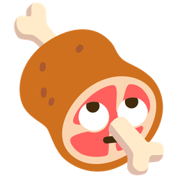 meat on bone and face with rolling eyes