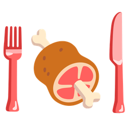 meat on bone and fork and knife with plate