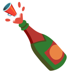 megaphone and bottle with popping cork