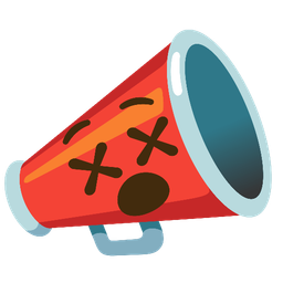 megaphone and face with crossed-out eyes