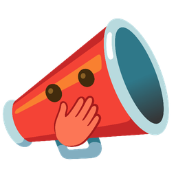 megaphone and face with open eyes and hand over mouth