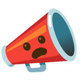 megaphone and frowning face with open mouth