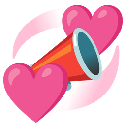 megaphone and revolving hearts