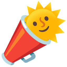 megaphone and sun with face