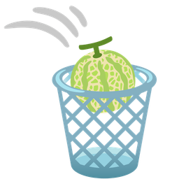 melon and wastebasket