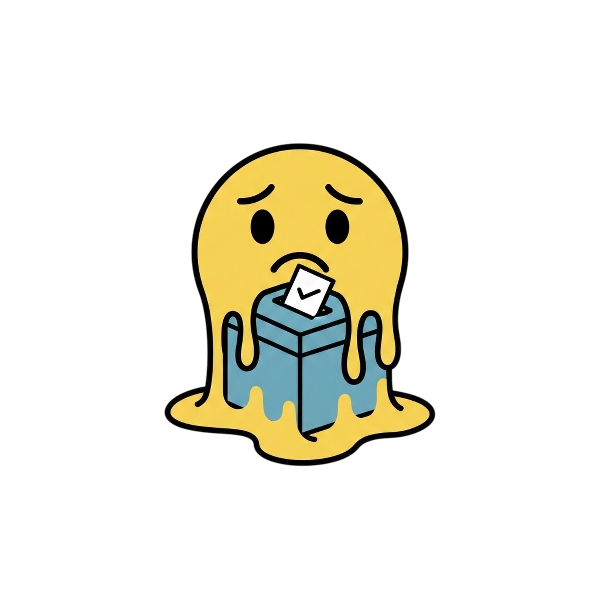 Melting face and Ballot box with ballot