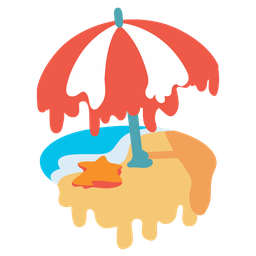 melting face and beach with umbrella