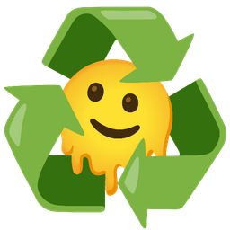 melting face and recycling symbol