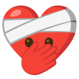 mending heart and face with open eyes and hand over mouth