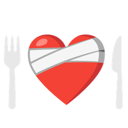 mending heart and fork and knife with plate
