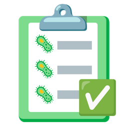 microbe and check mark button