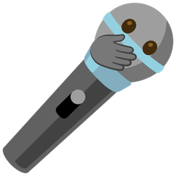 microphone and face with open eyes and hand over mouth