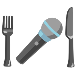 Microphone and Fork and knife with plate