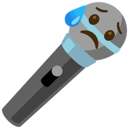 microphone and sad but relieved face