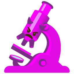 microscope and angry face with horns